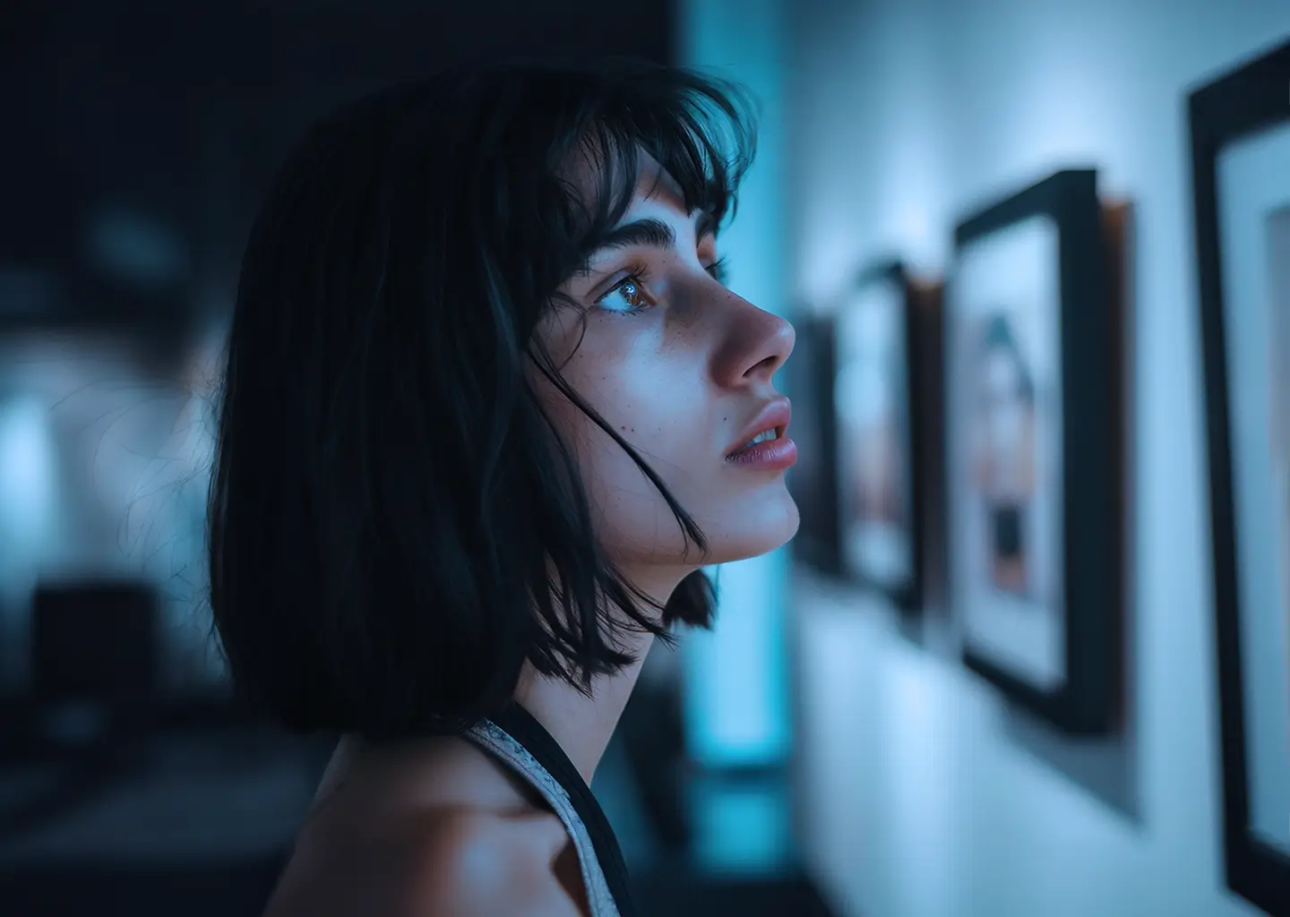 woman staring at photo 1